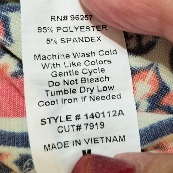 PerSeption Concept Multicolor 3/4 Sleeve Dress Tie Neckline W/Smocking - Size M - Picture 6 of 6